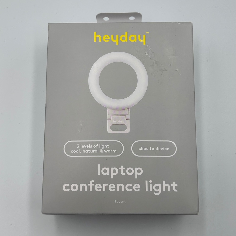 Heyday Laptop Conference Ring Light Stone White 3 Light Modes Clip-On NIB